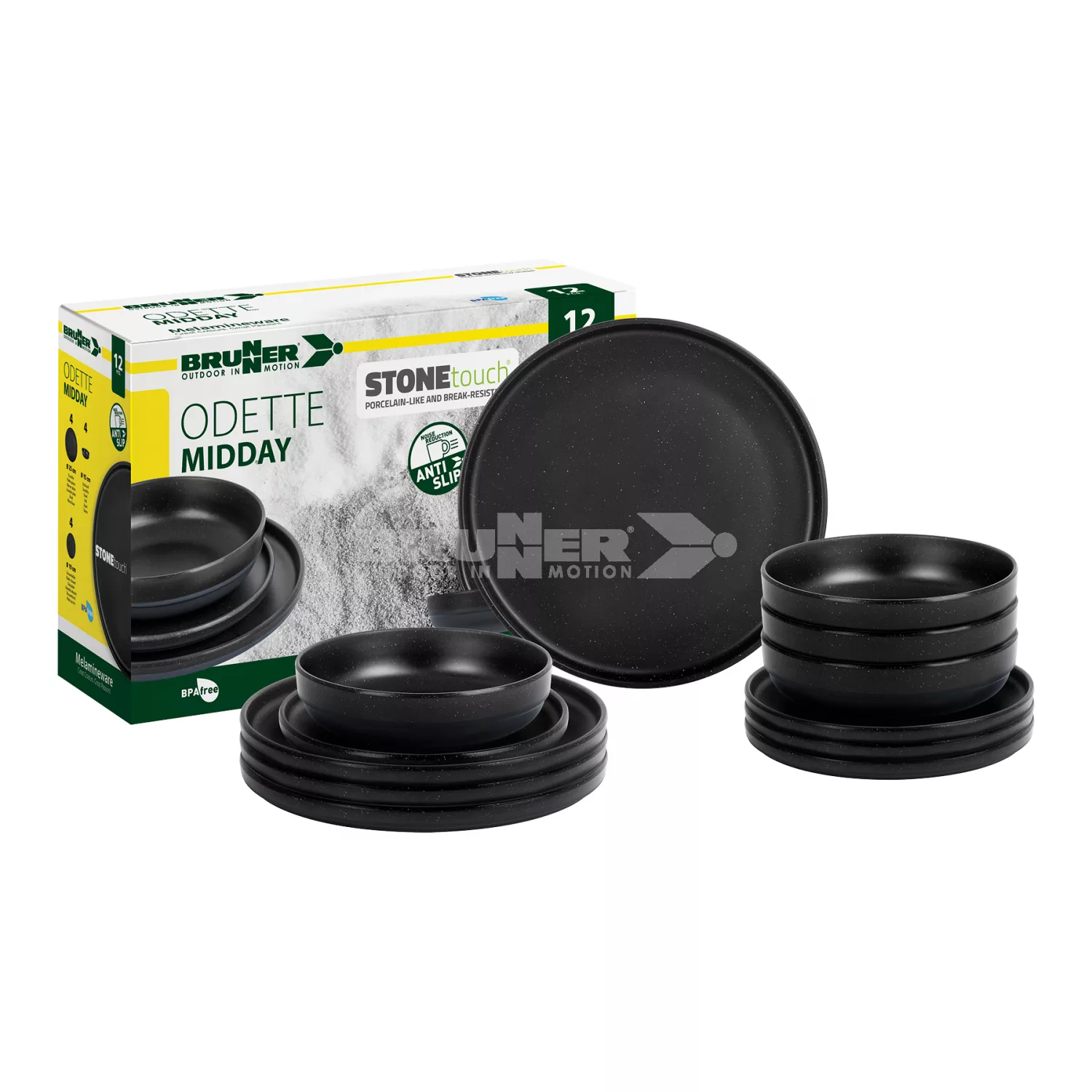 BRUNNER – ODETTE DOUBLE BLACK MIDDAY 12 PIECE MELAMINE SET